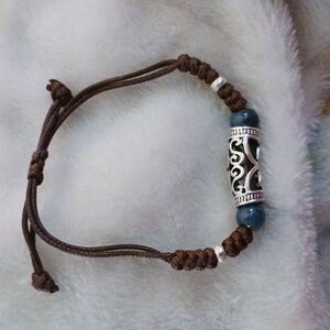 Alloy and Ceramic Blue Stone Adjustable Bracelet